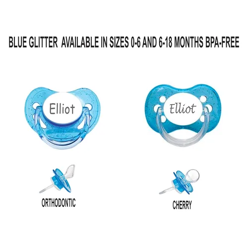 Miniatura 3 de Chupete personalizado con nombre, paquete de 2 unidades con purpurina azul y blanco, (disponible de 0 a 6 meses y 6 a 18 meses), chupete grabado