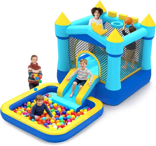 MUKDIY - Casa inflable con piscina y tobogán, castillo de salto para parque acuático de 12 x 6.2 pies para niños, tela Oxford 840D resistente, de 3
