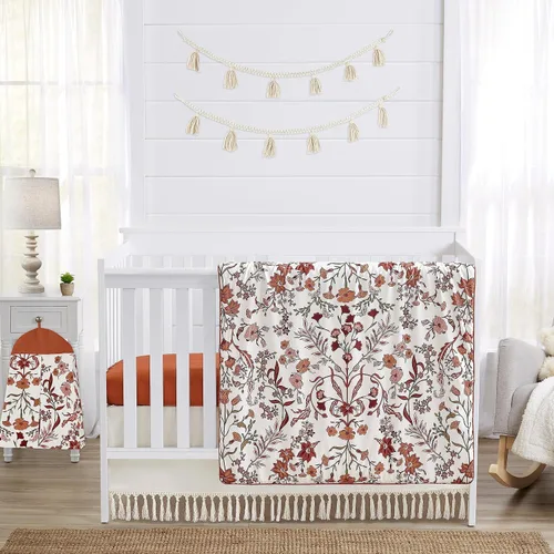 Miniatura 12 de Sweet Jojo Designs Juego de ropa de cama para cuna de bebé niña con hojas florales rosadas y blancas, bohemio, bohemio, acuarela, flores botánicas