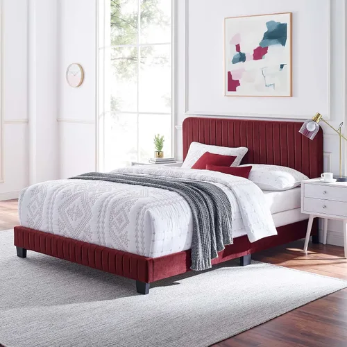 Miniatura 12 de Modway Celine Channel - Cama de terciopelo de alto rendimiento, tamaño Queen, color azul marino