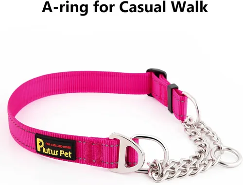 Miniatura 3 de Plutus Pet Martingale - Collar para perro con cadena de acero inoxidable y nailon reflectante, collar de entrenamiento ajustable sin tirones