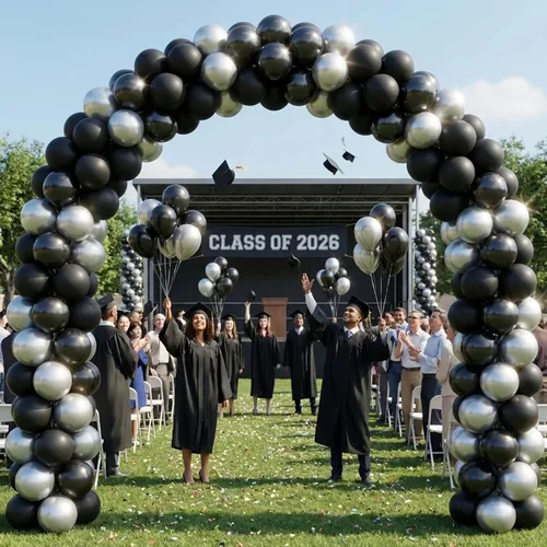Miniatura 7 de Kit de arco de globos negros y plateados, 130 guirnaldas de globos negros metálicos, globos de látex plateados metálicos de diferentes tamaños