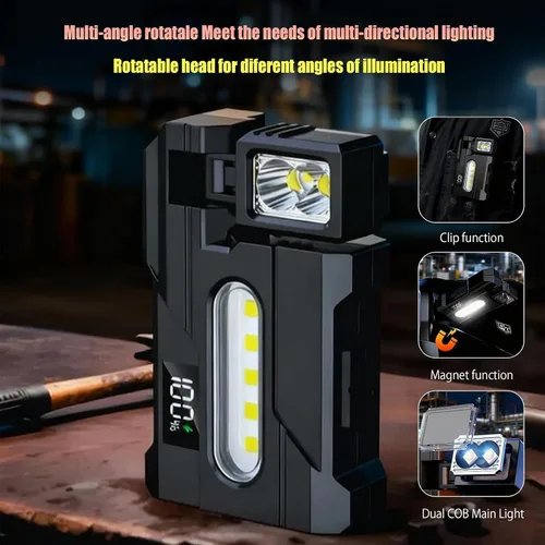 Miniatura 4 de Linterna EDC recargable, llavero magnético de rotación de 270°, mini linternas planas portátiles de 400 lúmenes, IP65 impermeable llavero