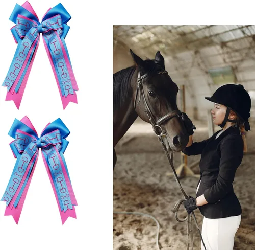 Miniatura 5 de Dielianyi Lazos para el pelo ecuestre, lazos de poni con patrón de puntas de caballo, lazos de estribo cortos para competiciones de equitación