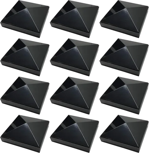 Miniatura 15 de Tapa de poste piramidal de aluminio de 3 x 3 pulgadas para postes de metal, ajuste a presión, color negro con recubrimiento en polvo, resistente al