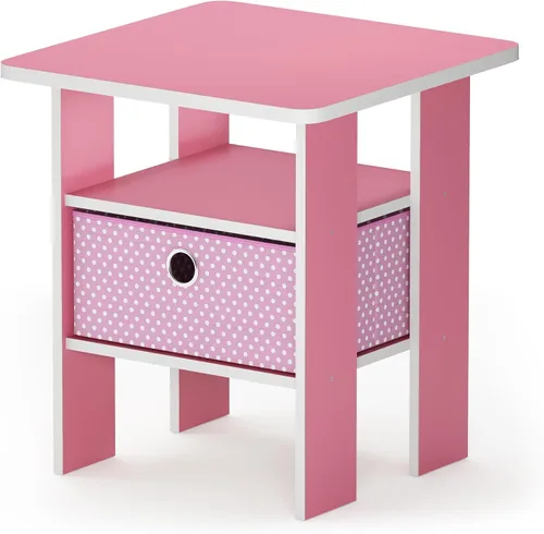 Miniatura 3 de Furinno Andrey - Mesa auxiliar, mesita de noche, mesita de noche con cajón de contenedor, rosa/rosa claro y Turn-N-Tube 3 niveles reversible estante