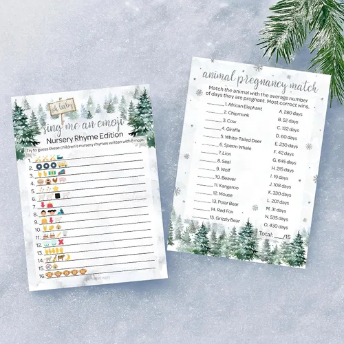 Miniatura 2 de DISTINCTIVS Baby It's Cold Outside Baby Shower Juegos – Embarazo animal y juego de adivinanzas de emojis (juego de 2 juegos) – 20 cartas, País