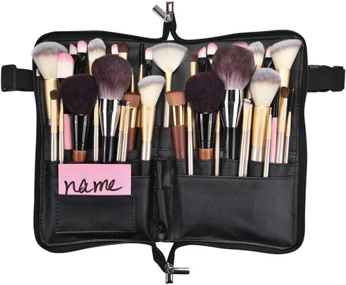 BYOOTIQUE 2 en 1 multi cepillo titular cintura cremallera bolsa profesional portátil plegable maquillaje cosmético bolsa con correa de cinturón