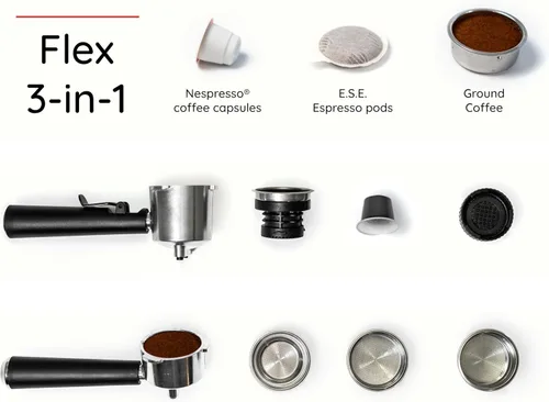 Miniatura 4 de Espressione Flex - Cafetera espresso 3 en 1, compatible con cápsulas de espresso E.S.E., cápsulas Nespresso® y café molido, bomba italiana de 20