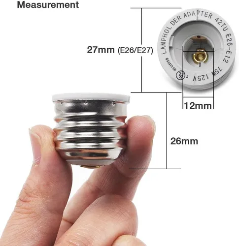 Miniatura 2 de YiLighting Proveedor (adaptador E26/E27 a E12) E26 Base de tornillo mediano a adaptador de enchufe de candelabro E12 reductor convertidor (2 piezas)