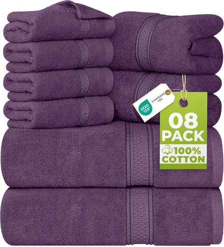Miniatura 27 de Utopia Towels - Juego de toallas de 8 piezas, 2 toallas de baño, 2 toallas de mano y 4 para la cara, 100% algodón hilado en anillo, 600 GSM, Beige