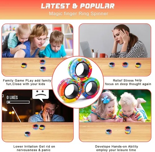 Miniatura 6 de Juego de 3 piezas de anillos magnéticos fidget, juguetes magnéticos fidget ideales para TDAH y ansiedad para adultos, anillos spinner fidget