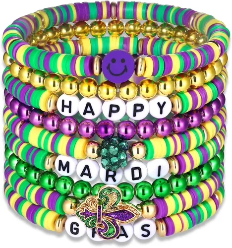 Surfer Heishi - Pulseras apilables para mujer, apilables, de vinilo arcoíris, disco de arcilla, pulseras elásticas para la amistad, joyería bohemia