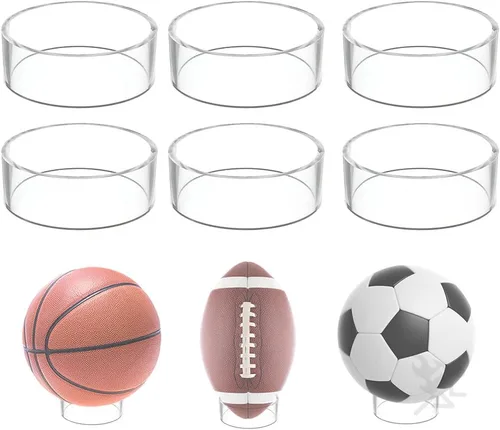 OnFireGuy 6pcs Acrylic Sports Ball Display Stands | Clear Storage Display for Basketball, Football, Volleyball, Bowling, Soccer Ball | 3" W x 1" H