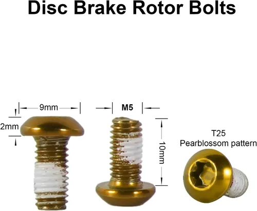 Miniatura 5 de chooee Pernos de rotor de freno de disco, tornillos de rotor de bicicleta M5x10mm para bicicleta de montaña MTB, oro de acero T25.
