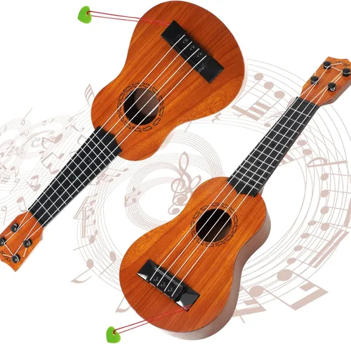 Miniatura 2 de Raimy Guitarra ukelele de 17 pulgadas para niños, 4 cuerdas, mini guitarra para niños, instrumentos musicales, juguetes educativos con púas