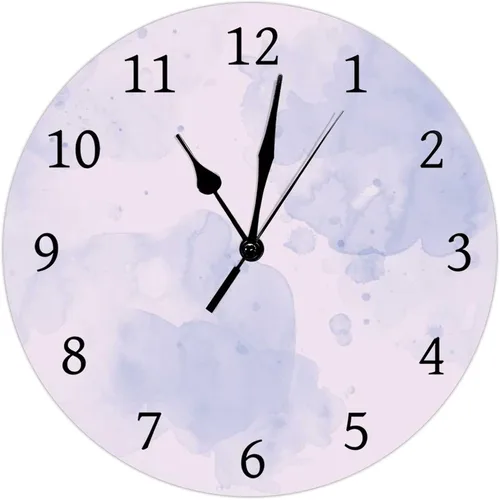 Miniatura 13 de Reloj de pared de acuarela de color morado y gris con lunares y formas, reloj de pared de PVC, funciona con pilas, silencioso, sin tictac, 12