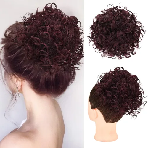 HOOJIH - Moño rizado, pieza de cabello para moño desordenado con cordón elástico, extensión de moño grande y completo, extensión de cabello Rojo