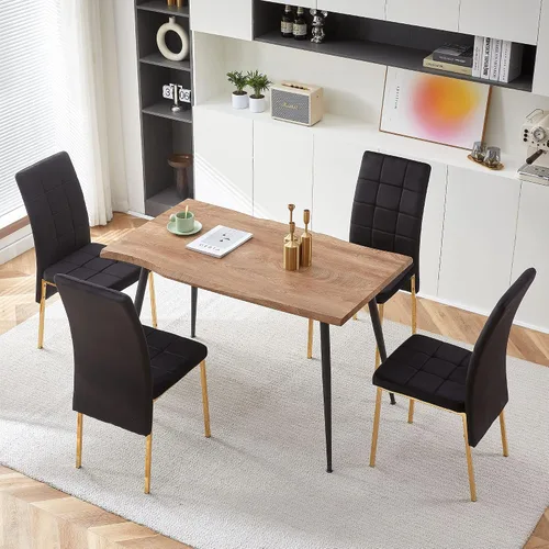 Miniatura 5 de Howtek Juego de mesa de comedor rectangular para 4, moderno de mediados de siglo con 4 sillas de cocina de terciopelo tapizado negro, juego de mesa