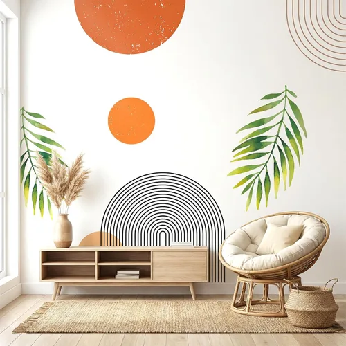 Miniatura 16 de Calcomanías de Pared Bohemias de Mediados de Siglo Modernas Despegar y Pegar, Pegatinas de Vinilo de Pared de Arcos Grandes Sol, Hojas Plantas