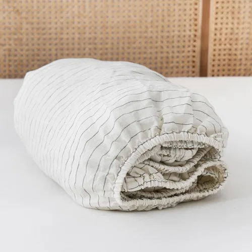 Miniatura 15 de S VICTORY SYMBOL Sábana bajera de lino 100% 78"x80" Funda de colchón 1 pieza, bolsillo profundo de 16 pulgadas, ropa de cama de lino francés natural