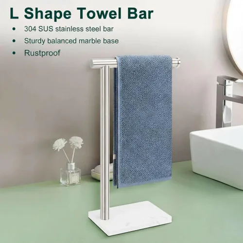 Miniatura 4 de Toallero de Mano, Soporte de Toalla de Mano para Baño con Base de Mármol, Barra de Toallero de Mano en Forma de L de Acero Inoxidable 304