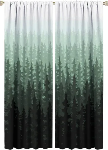 Miniatura 23 de BAEKJIN Cortinas verdes de bosque brumoso, acuarela, naturaleza, paisaje, plantas, árbol, bolsillo para barra, opacas, tratamiento de ventana