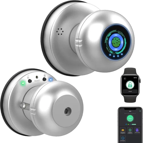 Miniatura 9 de eLinkSmart Cerradura de puerta de huella dactilar, perilla inteligente de puerta de bola con llave sin llave para puerta de entrada para dormitorio