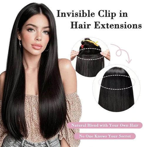 Miniatura 7 de S-noilite Extensiones de cabello sintético largo y lacio con clip de 23 a 26 pulgadas, 8 unidades, 18 clips, para mujeres, entrega de 2 a 5 días