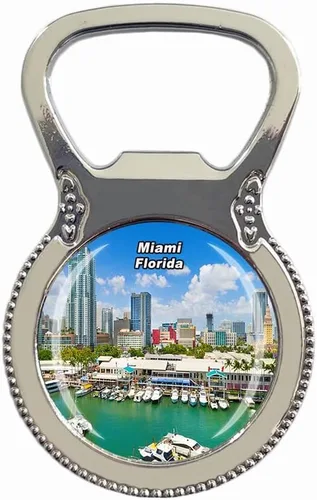 Miami Florida USA - Abridor de botellas con imán para nevera, colección de regalos turísticos, calcomanía magnética para refrigerador