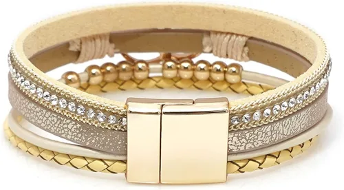 Miniatura 5 de Wovanoo Pulseras de cuero multicapa, pulseras envolventes de múltiples hebras, hechas a mano, brazalete de cuerda trenzada con hebilla magnética