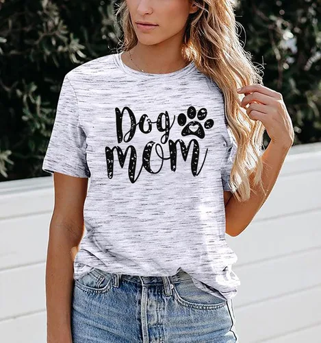 Miniatura 3 de Camisetas para mujer con diseño de huellas de perro y cuello redondo, manga corta, para mamá