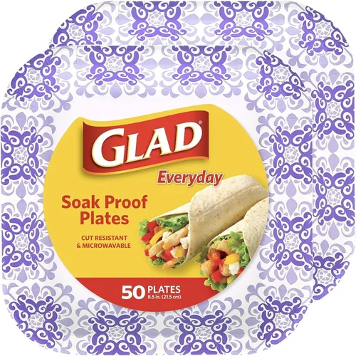 Miniatura 16 de Glad Platos cuadrados de papel desechables, patrón victoriano verde, fuertes, resistentes, a prueba de remojo y aptos para microondas para cena