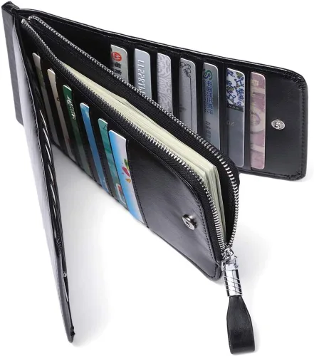 Miniatura 5 de Huztencor cartera de cuero con bolsillo para tarjeta de crédito bloqueo RFID, billetera, funda para tarjetas para mujer