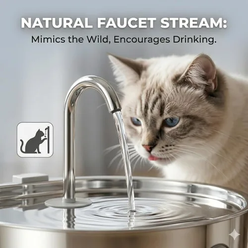 Miniatura 3 de Fuente de agua para gatos de acero inoxidable, dispensador automático de agua para perros de 135 oz/4 litros con bomba ultra silenciosa y 2 filtros