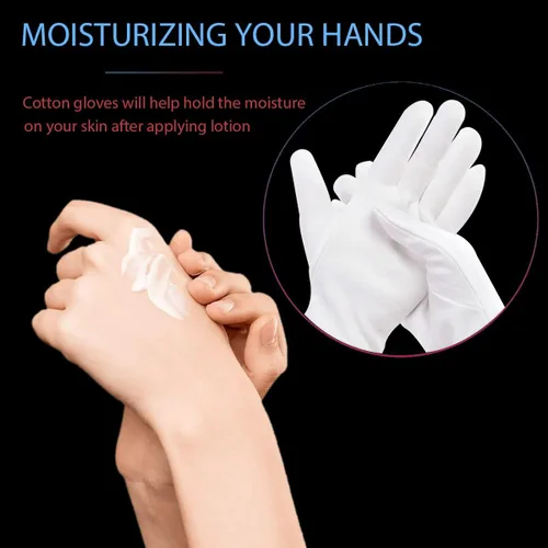 Miniatura 2 de Alyan & Jammsy Guantes blancos 100% algodón para manos secas, mujeres y hombres, guantes de dormir, guantes hidratantes durante la noche
