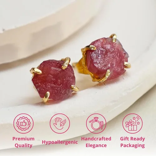 Miniatura 53 de Gempires Natural Raw Prong Setting Stud Earrings, 8-10 mm Crystals Earring, Handmade Jewelry, Gift for Her