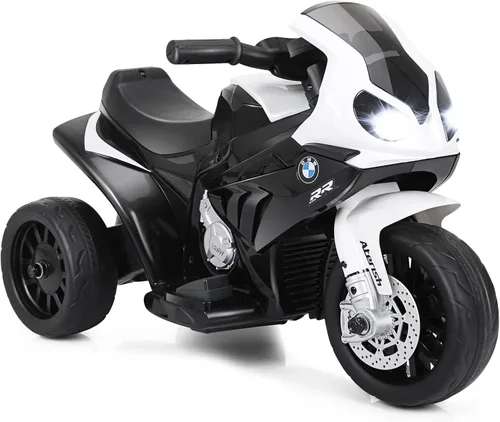 HONEY JOY Motocicleta para niños, BMW con licencia, motocicleta de montar de 6 V con batería, con faros LED, música, pedal, suspensión de resorte,