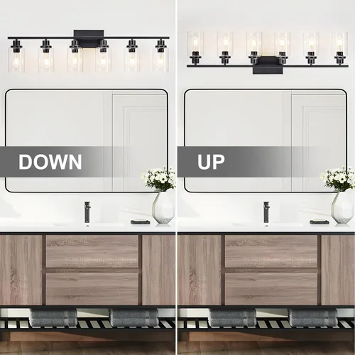 Miniatura 6 de Accesorio de Iluminación para Baño de 6 Luces Lámpara Negra para Tocador Sobre Espejo Apliques de Iluminación de Pared Estilo Casa de Campo Moderna