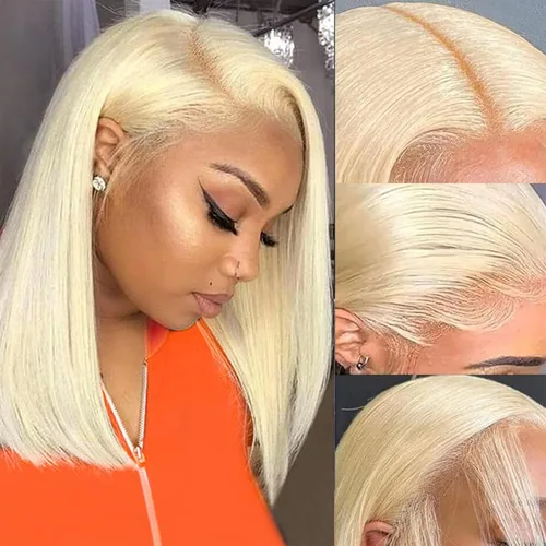 Miniatura 7 de Hoacon 613 Peluca Bob Rubia de Cabello Humano 13x4 Pelucas de Encaje Frontal para Mujeres Negras 180% de Densidad Peluca Bob de Encaje Frontal