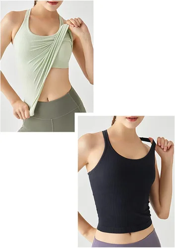 Miniatura 38 de sphinx cat - Camiseta corta de entrenamiento para mujer, camiseta sin mangas, acanalada, con espalda cruzada y brasier integrado