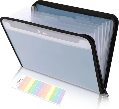 Organizador de documentos, carpeta de acordeón con bolsillo frontal, carpeta de archivos expandible de 7 bolsillos, tamaño carta, carpeta de Azul