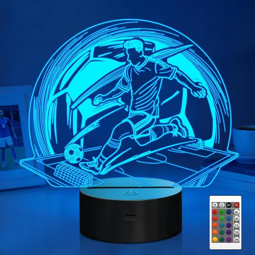 Miniatura 8 de Attivolife Luz nocturna de jugador de fútbol americano para niños, lámpara LED de ilusión de rugby 3D, 16 colores cambiantes con control remoto