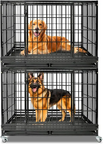 Miniatura 17 de Jaulas de dos niveles de 30 pulgadas para perros pequeños, jaula para perros de tamaño mediano para 2 perros, jaula resistente para perros, perreras