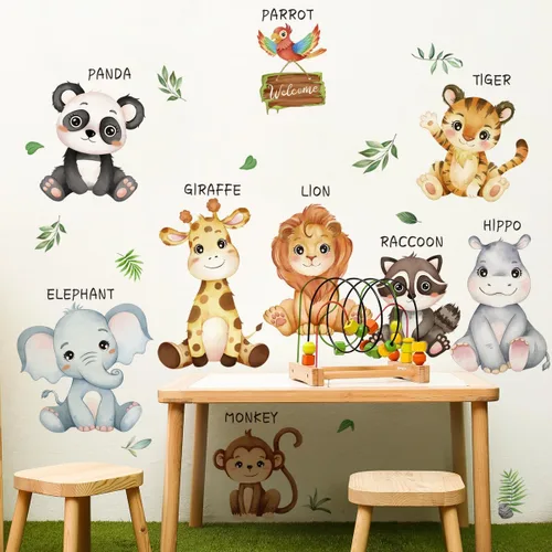 Miniatura 3 de Calcomanías Educativas de Animales de Safari Grandes para Pared, Adhesivos de Animales de la Selva, Pegatinas de León, Panda, Jirafa, Mono, Tigre