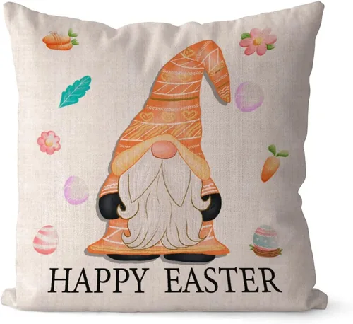 Miniatura 11 de Divertidas fundas de almohada de gnomo de Pascua, huevos de Pascua, zanahorias, divertidas fundas de almohada de 16 x 16 pulgadas, decoración