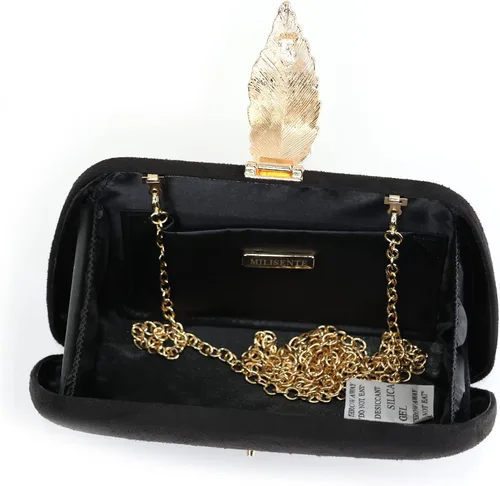 Miniatura 5 de Milisente Bolso de mano para mujer, de ante suave y sólido, bolso de mano de noche, bolso de hombro con cierre de hojas metálicas