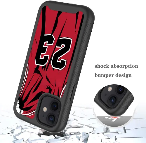 Miniatura 4 de Basketball King 23, diseño de jersey rojo, compatible con iPhone 11, funda de lujo a prueba de golpes, funda resistente de doble capa de TPU suave +