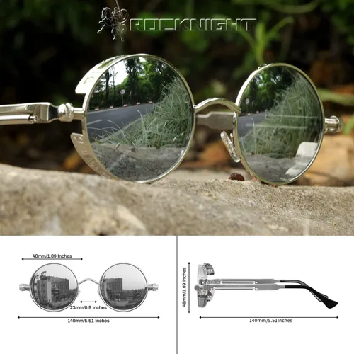 Miniatura 4 de ROCKNIGHT Gafas de sol Gothic Steampunk redondas polarizadas UV400 con protección unisex