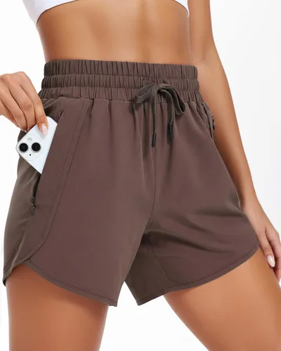 Pantalones cortos deportivos para correr para mujer con entrepierna de 5 pulgadas con bolsillos con cremallera, de secado rápido, ligeros, para